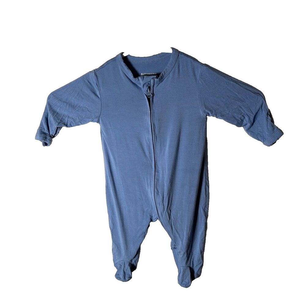 Aablexema Baby Newborn NB Bamboo Blend Zip Up Blue Solid Pajama